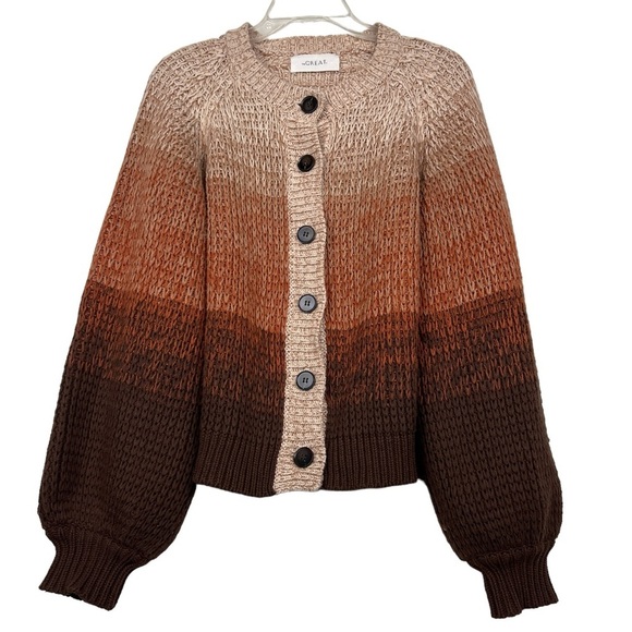 The Great. Dusk Ombré Stripe Chunky Knit Cardigan Sweater - Picture 4 of 8